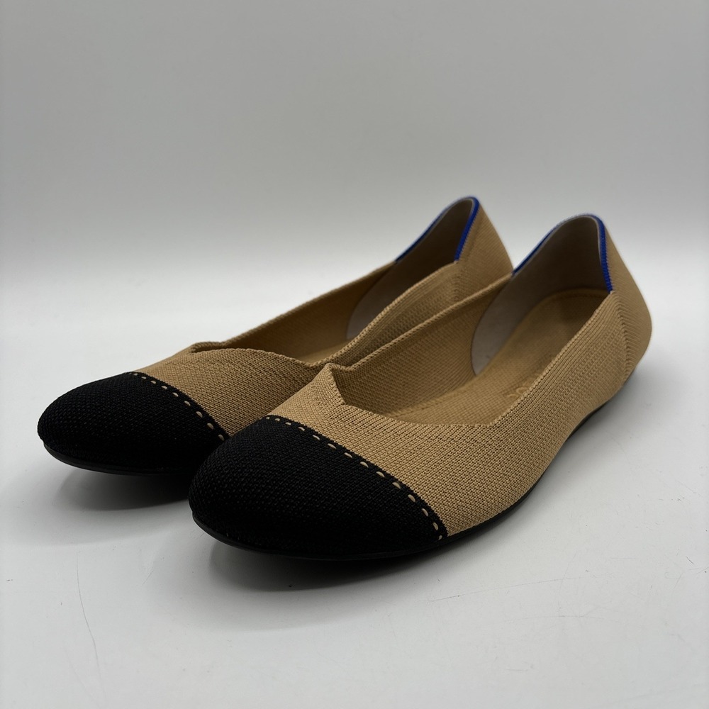 ROTHYS The Flats Cap Round Toe Shoes Women's 9 Slip On Ballet Preppy Camel Black